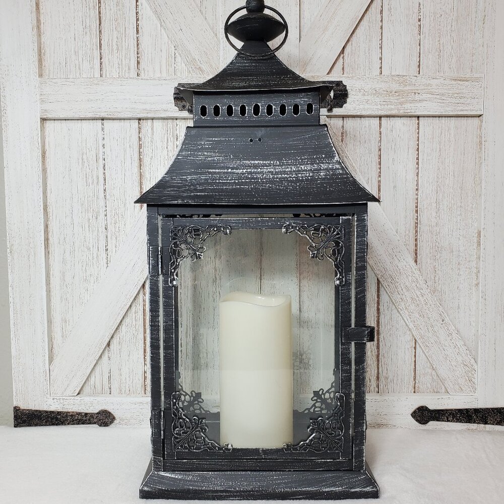 Black Metal Lantern With Candle
